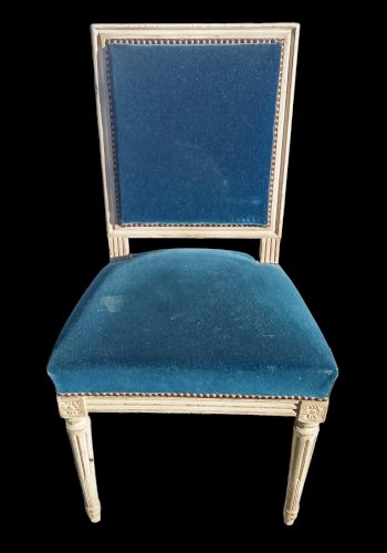 4 Anciennes Chaises Style Louis XVI Velours Bleu 19 Ème Siècle