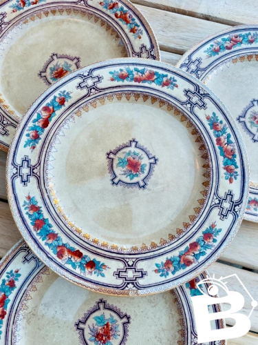4 Assiettes 19ème Anglaises polychrome