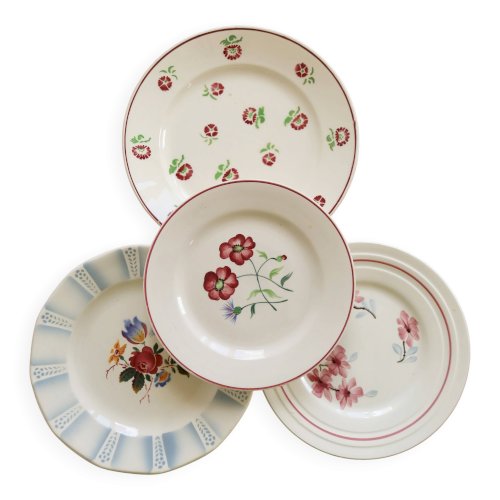 4 assiettes à dessert dépareillées vintage faïence fleurie – Lot Rosie