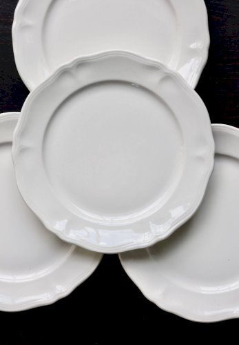 4 assiettes à dessert vintage faïence ivoire Moulin des Loups - Marli chant