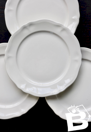 4 assiettes à dessert vintage faïence ivoire Moulin des Loups - Marli chant