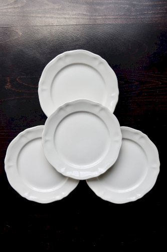 4 assiettes à dessert vintage faïence ivoire Moulin des Loups - Marli chant