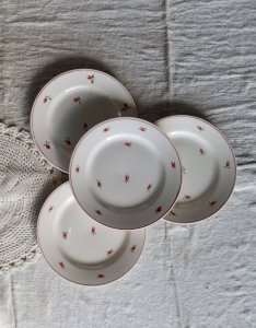 4 assiettes à dessert vintage faïence - Motif petites fleurs