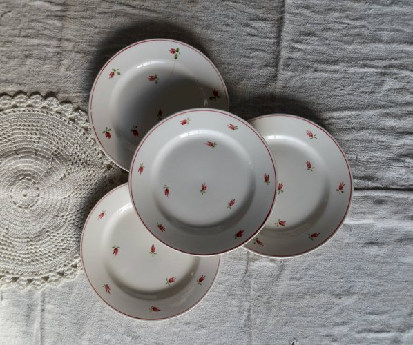 4 assiettes à dessert vintage faïence - Motif petites fleurs