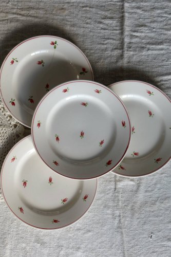 4 assiettes à dessert vintage faïence - Motif petites fleurs