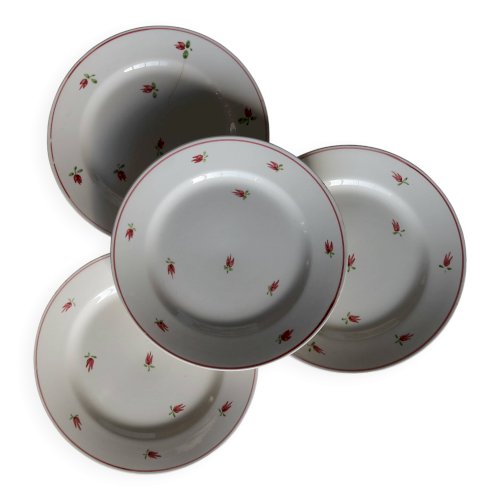 4 assiettes à dessert vintage faïence - Motif petites fleurs