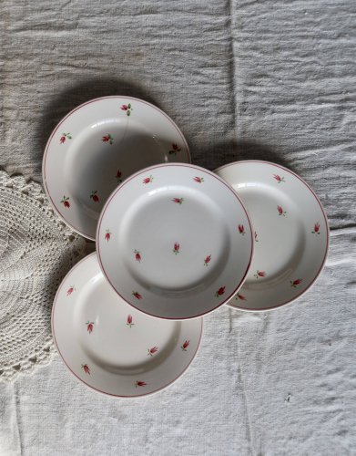 4 assiettes à dessert vintage faïence - Motif petites fleurs