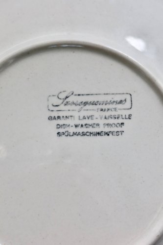 4 assiettes à dessert vintage Sarreguemines - Faïence blanche motif rouge n