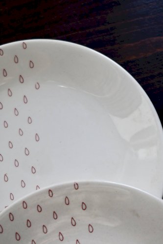 4 assiettes à dessert vintage Sarreguemines - Faïence blanche motif rouge n