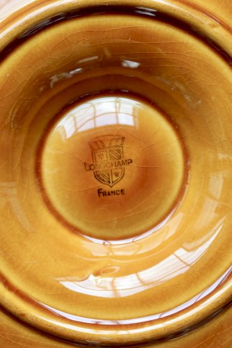 4 assiettes à huîtres vintage Longchamp en barbotine ocre