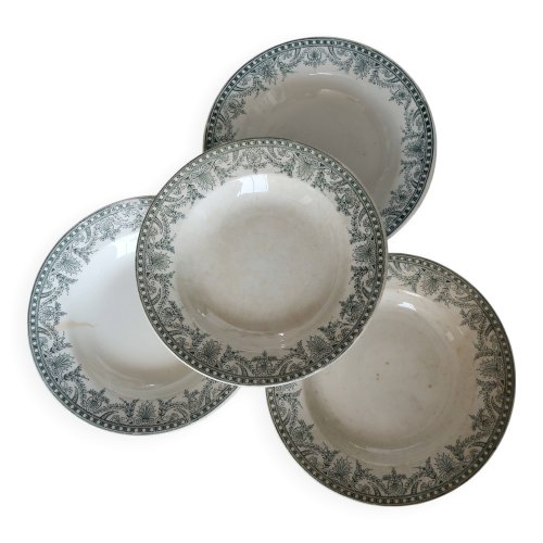 4 assiettes creuses anciennes terre de fer – Moulins des Loups, modèle Wilb