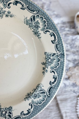 4 assiettes creuses antiques Moulin des Loups Lavallière  - Liseré fleuri -