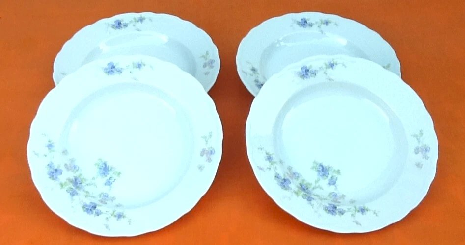 4 assiettes creuses Porcelaine blanche décor floral Porcelaine Ancap Sona Verona Italy 