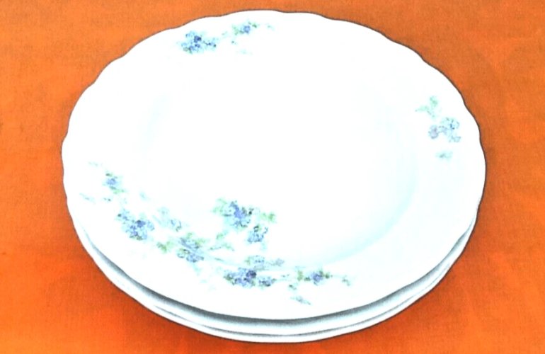 4 assiettes creuses Porcelaine blanche décor floral Porcelaine Ancap Sona Verona Italy 