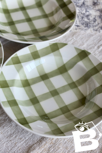 4 assiettes creuses vintage en faïence Moulin Des Loups modèle Nappe vert