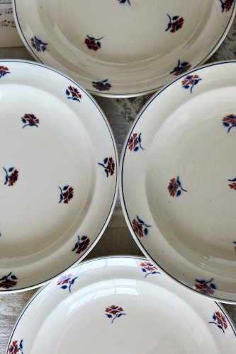 4 assiettes creuses vintage Moulin des Loups - Faïence ivoire décor fleuri