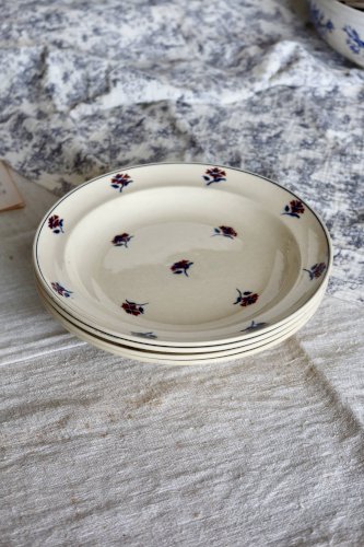 4 assiettes creuses vintage Moulin des Loups - Faïence ivoire décor fleuri