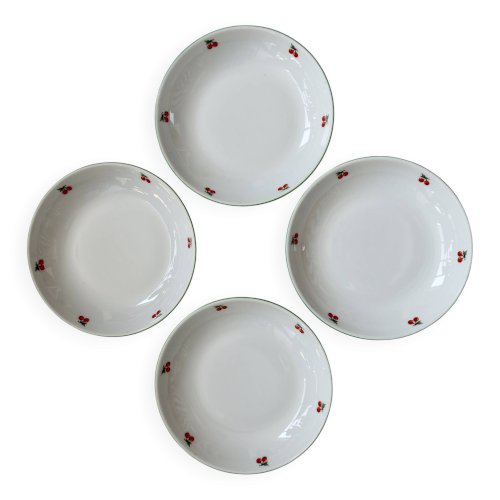 4 assiettes creuses vintage porcelaine – Motif cerises