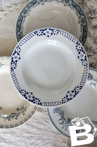 4 assiettes creuses vintage terre de fer bleue