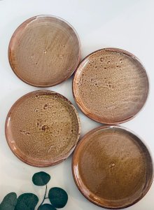 4 assiettes grès signées vintage brutaliste wabi sabi 19cm