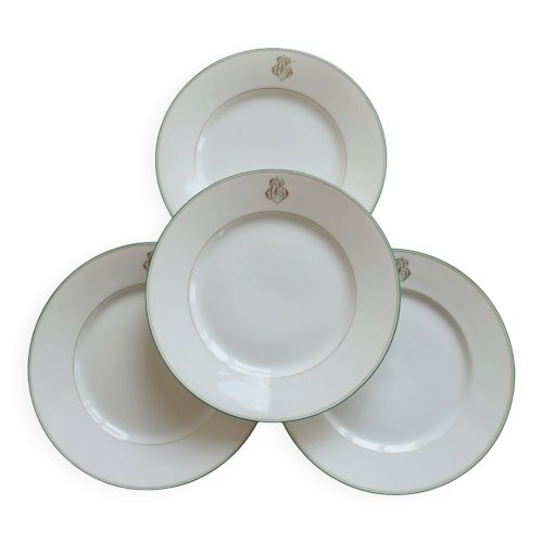 4 assiettes monogrammées anciennes en porcelaine de Limoges