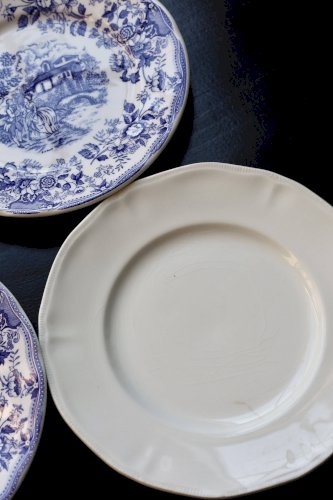 4 assiettes plates vintage dépareillées faïence bleue blanche - Lot Cambrid