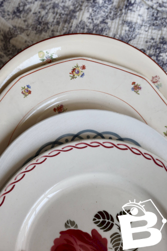 4 assiettes plates vintage dépareillées motif fleuri - Lot Rosa