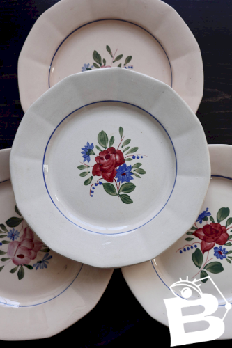 4 assiettes plates vintage Digoin Sarreguemines 9177 – Faïence rose
