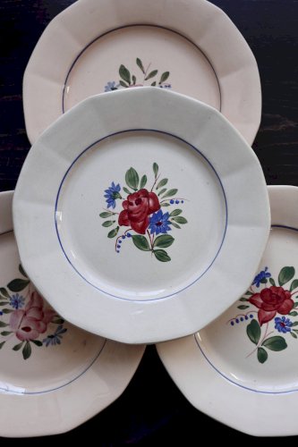 4 assiettes plates vintage Digoin Sarreguemines 9177 – Faïence rose