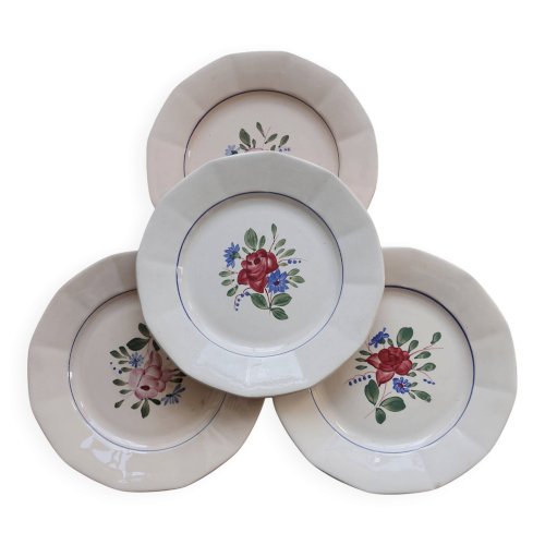 4 assiettes plates vintage Digoin Sarreguemines 9177 – Faïence rose
