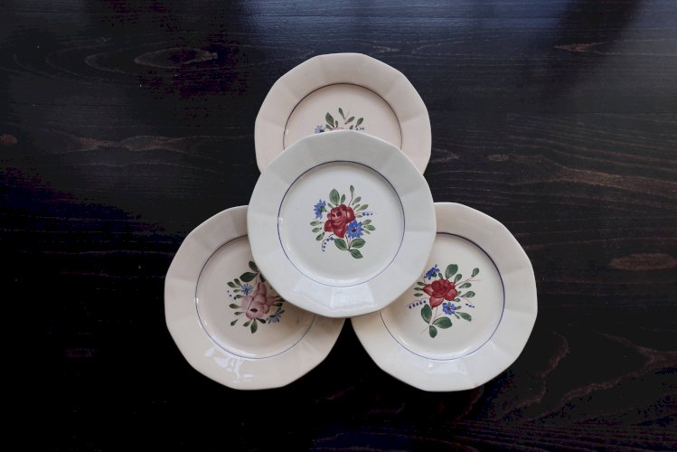 4 assiettes plates vintage Digoin Sarreguemines 9177 – Faïence rose