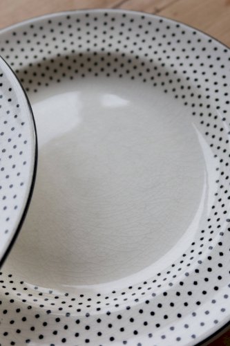 4 assiettes plates vintage faïence de Gien – Motif pois noirs