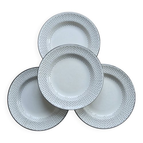 4 assiettes plates vintage faïence de Gien – Motif pois noirs