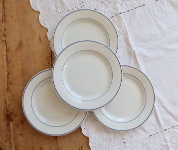 4 vintage porcelain plates Pyroblan Sarreguemines - Blue rim