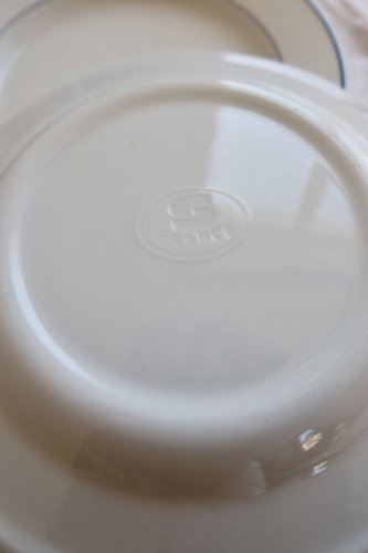 4 assiettes plates vintage porcelaine Pyroblan Sarreguemines - Liseré bleu