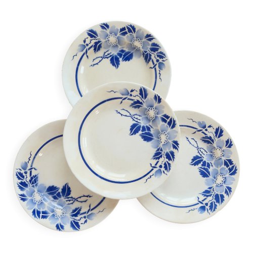 4 assiettes plates vintage terre de fer Églantine - Moulin des Loups