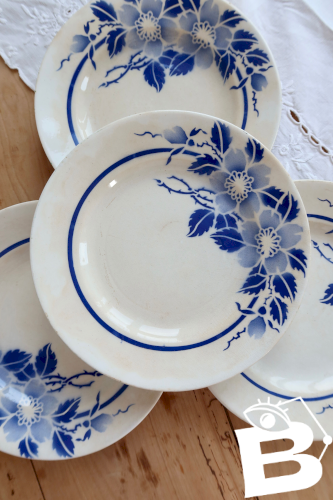 4 assiettes plates vintage terre de fer Églantine - Moulin des Loups