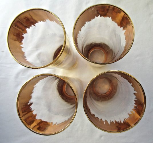 4 beaux verres tubulaires à orangeade ou à cocktail, peints à l'or fin, Art Déco