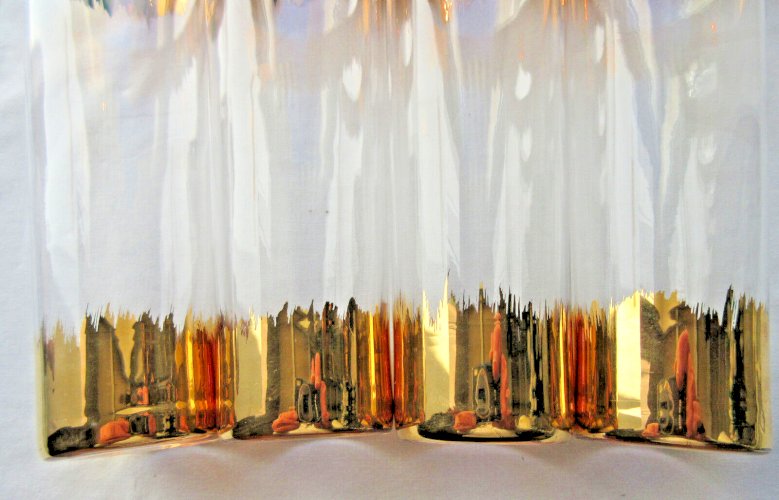4 beaux verres tubulaires à orangeade ou à cocktail, peints à l'or fin, Art Déco