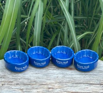 4 individual blue ceramic butter dishes