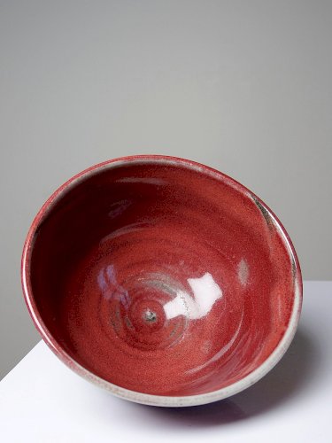 4 Bols à thé/riz japonais grès mêlé émaillé marbré rouge