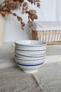 4 vintage Italian porcelain bowls – Bistro style blue rim