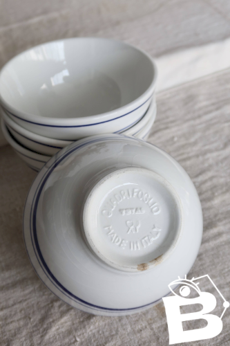 4 bols vintage porcelaine italienne – Liseré bleu style bistrot