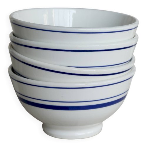 4 bols vintage porcelaine italienne – Liseré bleu style bistrot