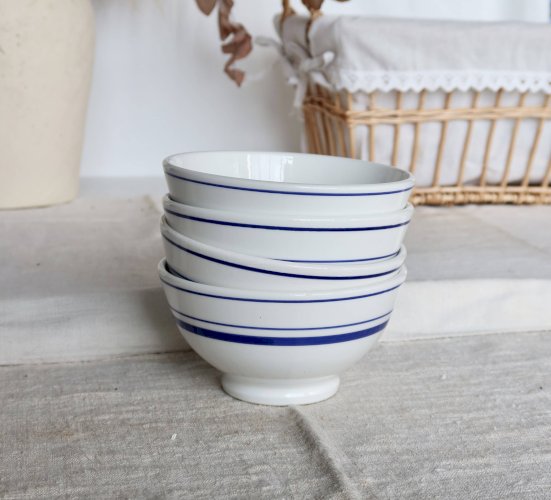 4 bols vintage porcelaine italienne – Liseré bleu style bistrot