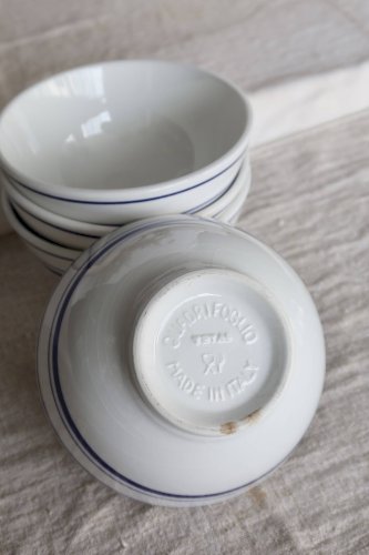 4 bols vintage porcelaine italienne – Liseré bleu style bistrot