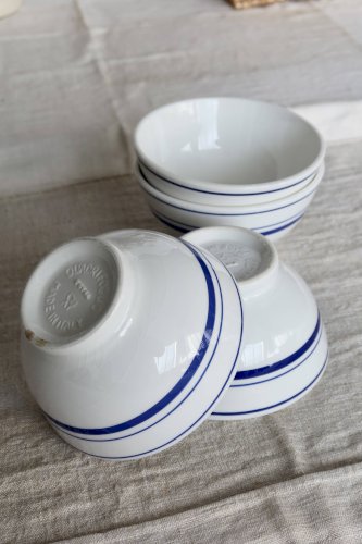4 bols vintage porcelaine italienne – Liseré bleu style bistrot