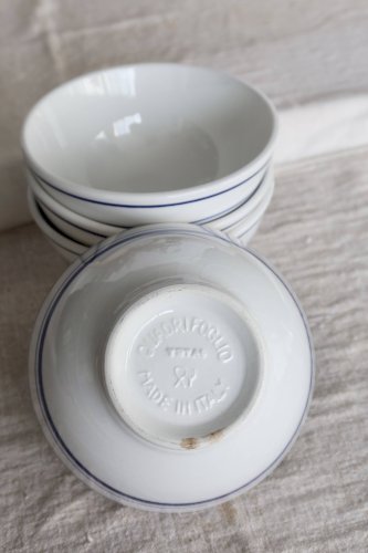 4 bols vintage porcelaine italienne – Liseré bleu style bistrot