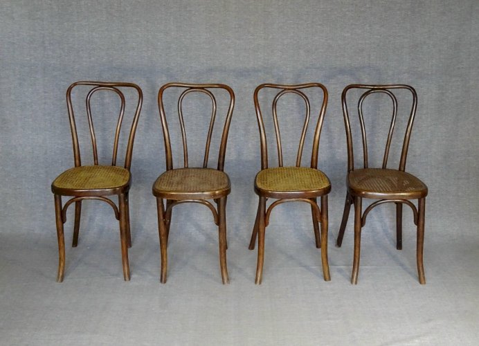 4 chaises bistrot Thonet Mundus N°A 48 cannées 1930