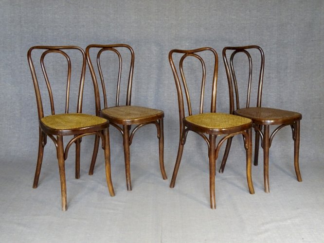 4 chaises bistrot Thonet Mundus N°A 48 cannées 1930